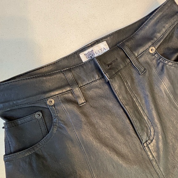 REVOLVE LITA by Ciara x Revolve Wanted Wide Leg Lamb Leather Pant Black Size 25 - Picture 4 of 7